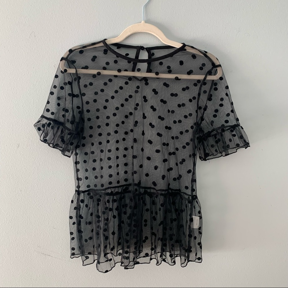 SHEIN polka dot flocked mesh peplum top